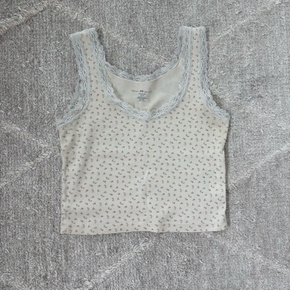 Brandy Melville Cream Floral Lace Top